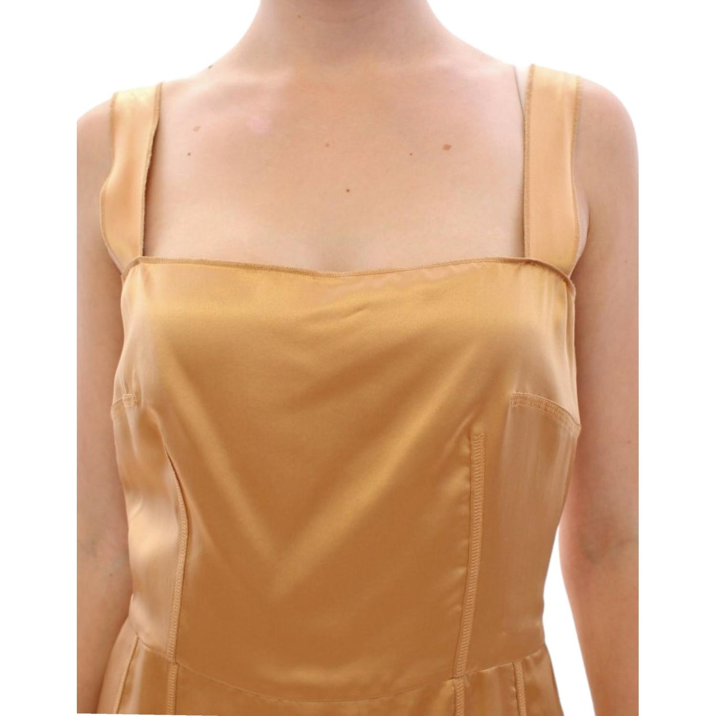 Dolce & Gabbana Elegant Bronze Silk Knee-Length Sheath Dress Dolce & Gabbana Dark Khaki