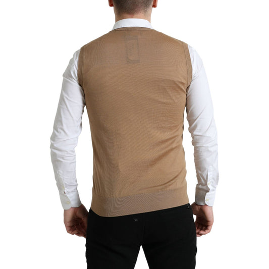 Dolce & Gabbana Elegant Sleeveless V-Neck Wool Sweater Dolce & Gabbana Dim Gray