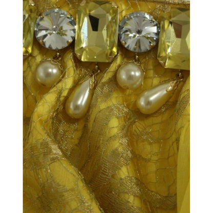 Dolce & Gabbana Yellow lace crystal mini dress
