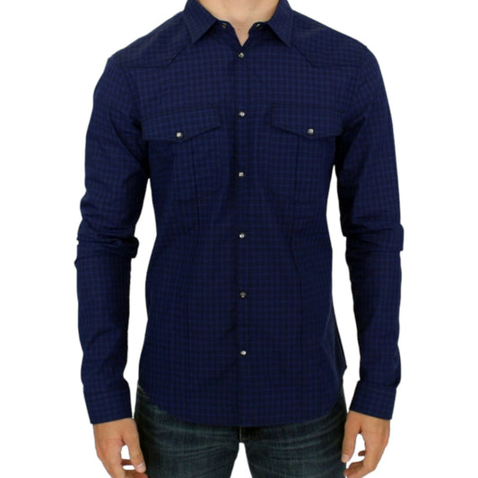 Costume National Chic Blue Checkered Casual Cotton Shirt Costume National Black