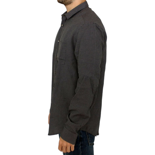 Costume National Chic Gray Checked Casual Linen Blend Shirt Costume National Dark Slate Gray