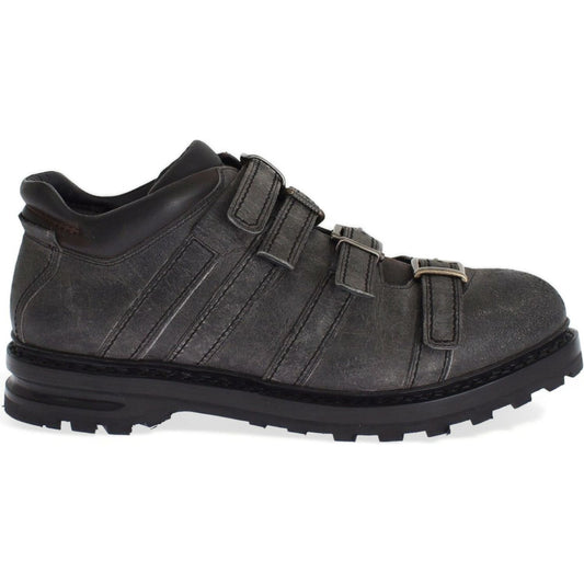 Dolce & Gabbana Elegant Gray Leather Ankle Boots Dolce & Gabbana Dark Slate Gray
