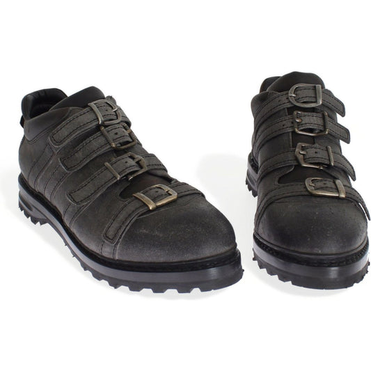 Dolce & Gabbana Elegant Gray Leather Ankle Boots Dolce & Gabbana Dark Slate Gray