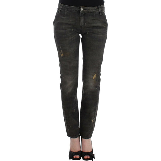 Costume National Sleek Gray Straight Leg Distressed Jeans Costume National Dark Slate Gray