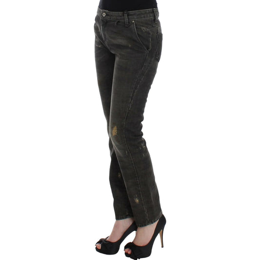 Costume National Sleek Gray Straight Leg Distressed Jeans Costume National Dark Slate Gray
