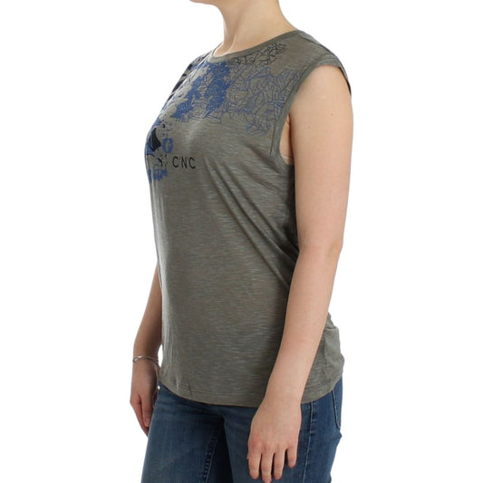 Costume National Chic Sleeveless Gray Top with Blue Detailing Costume National Dim Gray