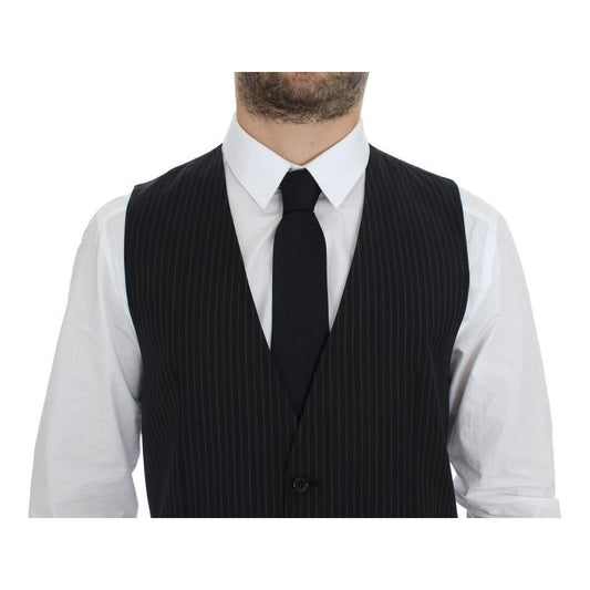 Dolce & Gabbana Elegant Gray Striped Dress Vest Dolce & Gabbana Black