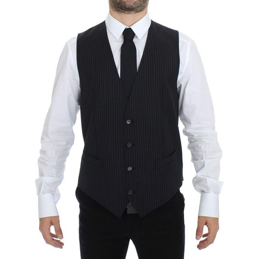 Dolce & Gabbana Elegant Gray Striped Dress Vest Dolce & Gabbana Black