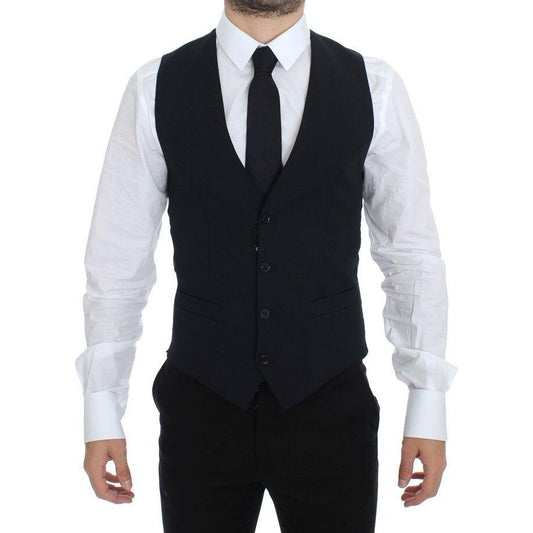 Dolce & Gabbana Elegant Blue Wool Dress Vest Dolce & Gabbana Black