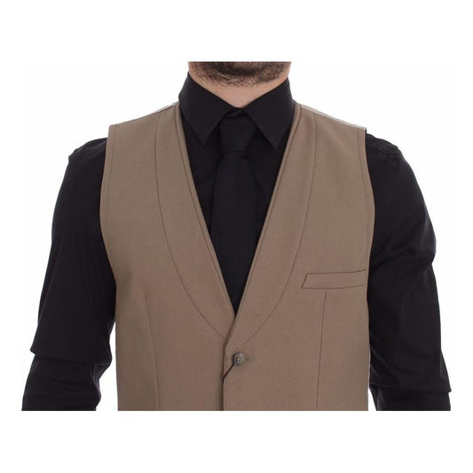 Dolce & Gabbana Elegant Beige Cotton Dress Vest – Slim Fit Dolce & Gabbana Dim Gray