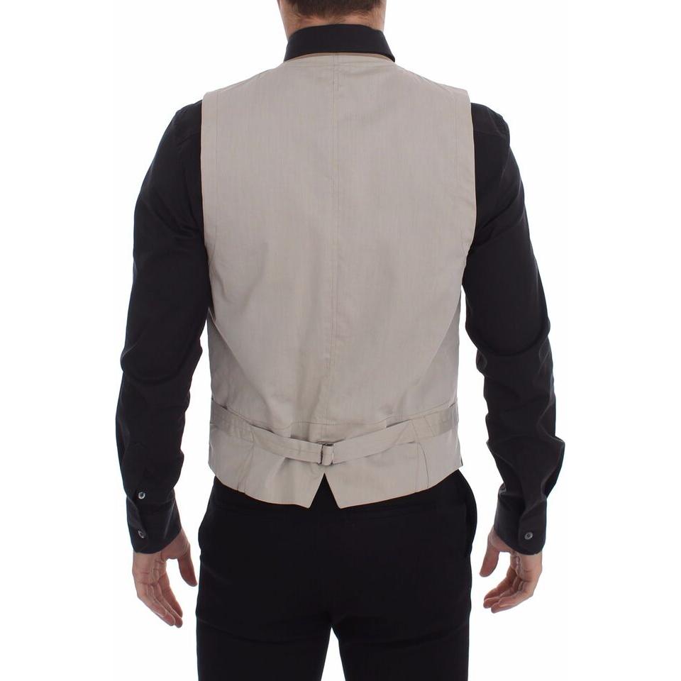 Dolce & Gabbana Beige Cotton Slim Fit Button Front Dress Vest
