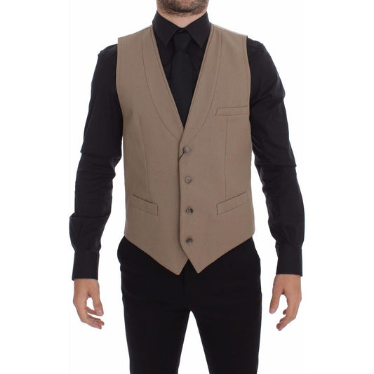 Dolce & Gabbana Elegant Beige Cotton Dress Vest – Slim Fit Dolce & Gabbana Black