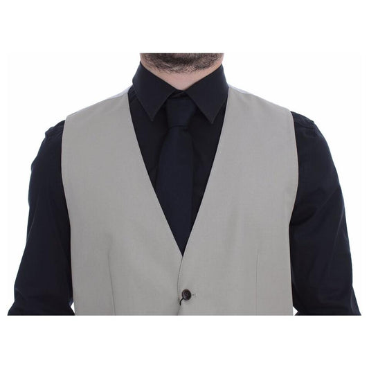 Dolce & Gabbana Elegant Beige Cotton Silk Dress Vest Dolce & Gabbana Dark Gray
