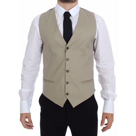 Dolce & Gabbana Elegant Beige Cotton Dress Vest Dolce & Gabbana Rosy Brown