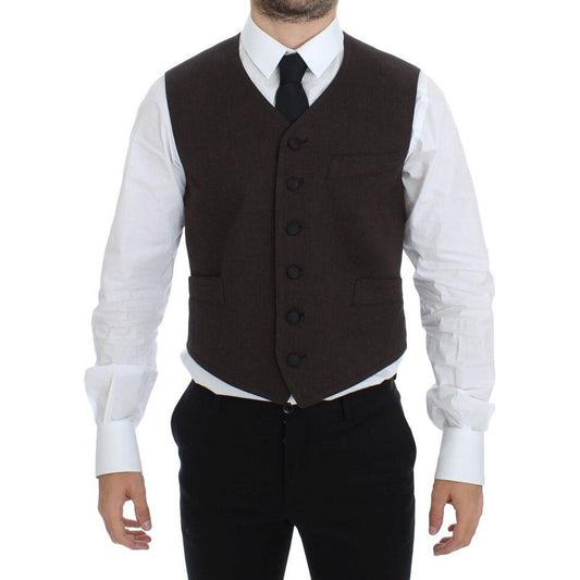 Dolce & Gabbana Elegant Brown Cotton Blend Dress Vest Dolce & Gabbana Black