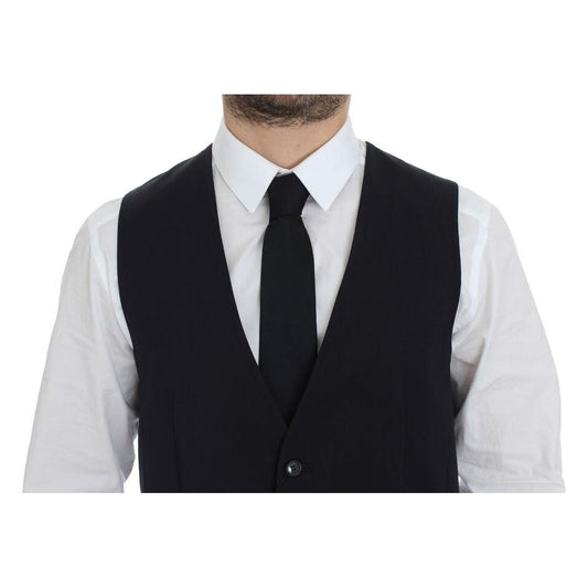 Dolce & Gabbana Elegant Gray Striped Wool-Silk Dress Vest Dolce & Gabbana Black