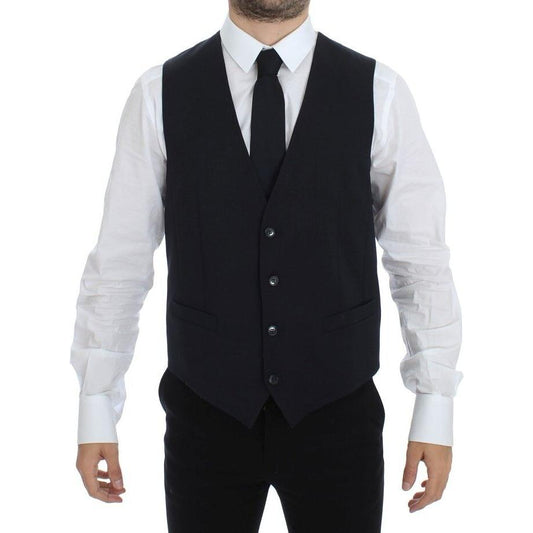 Dolce & Gabbana Elegant Gray Striped Wool-Silk Dress Vest Dolce & Gabbana Black