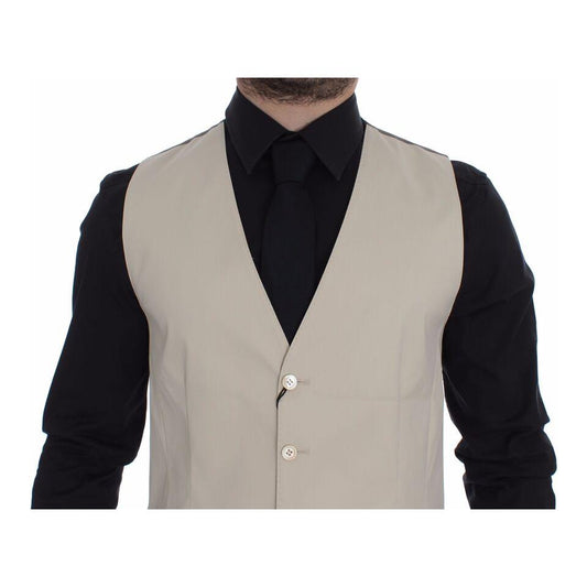 Dolce & Gabbana Elegant Beige Cotton Blend Dress Vest Dolce & Gabbana Dark Gray