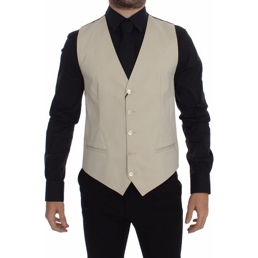 Dolce & Gabbana Elegant Beige Cotton Blend Dress Vest Dolce & Gabbana Gray