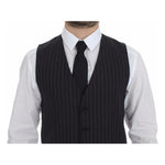 Dolce & Gabbana Gray Striped Wool Logo Vest Gilet Weste