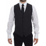 Dolce & Gabbana Gray Striped Wool Logo Vest Gilet Weste