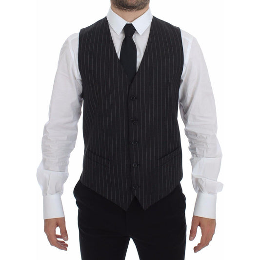 Dolce & Gabbana Elegant Gray Striped Dress Vest Dolce & Gabbana Black