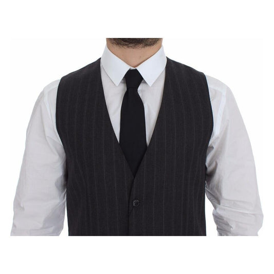 Dolce & Gabbana Elegant Striped Gray Dress Vest Dolce & Gabbana Dark Slate Gray