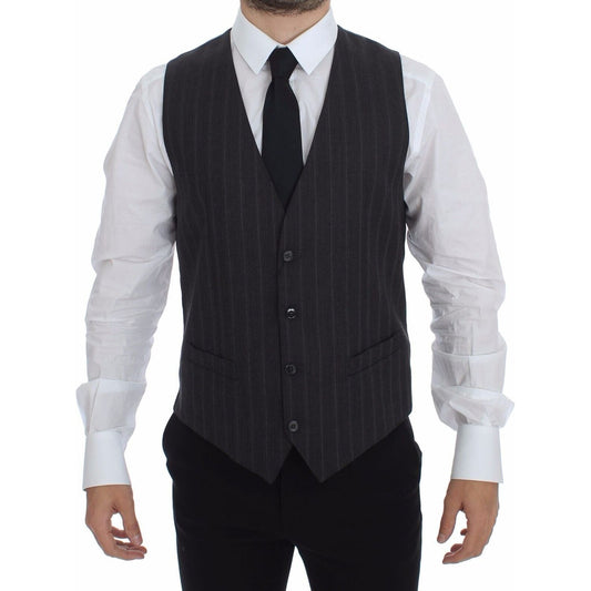 Dolce & Gabbana Elegant Striped Gray Dress Vest Dolce & Gabbana Dark Slate Gray