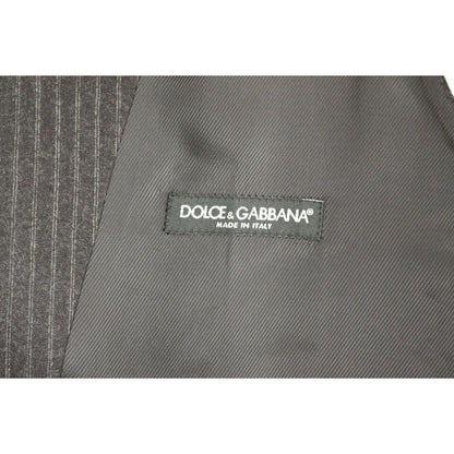 Dolce & Gabbana Gray Striped Wool Single Breasted Vest