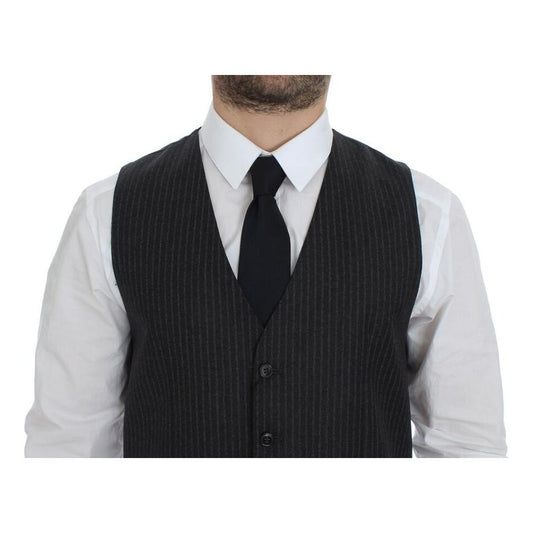 Dolce & Gabbana Elegant Gray Striped Wool Dress Vest Dolce & Gabbana Dark Slate Gray