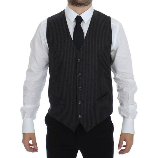 Dolce & Gabbana Elegant Gray Striped Wool Dress Vest Dolce & Gabbana Black