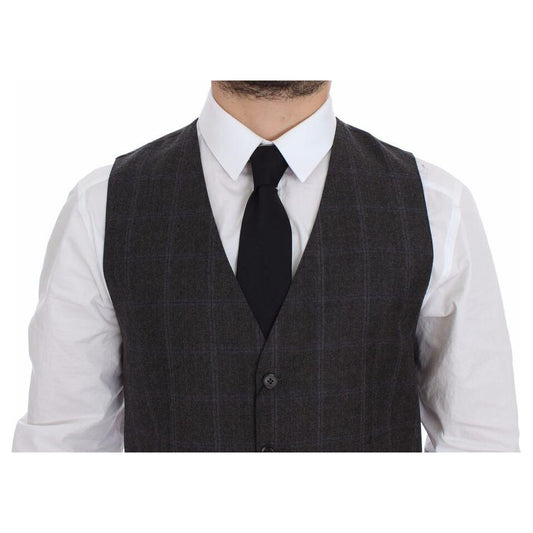 Dolce & Gabbana Elegant Checkered Wool Dress Vest Dolce & Gabbana Dark Slate Gray
