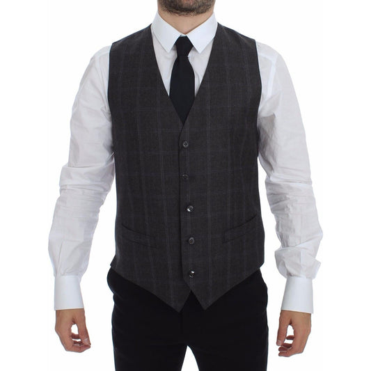 Dolce & Gabbana Elegant Checkered Wool Dress Vest Dolce & Gabbana Dark Slate Gray