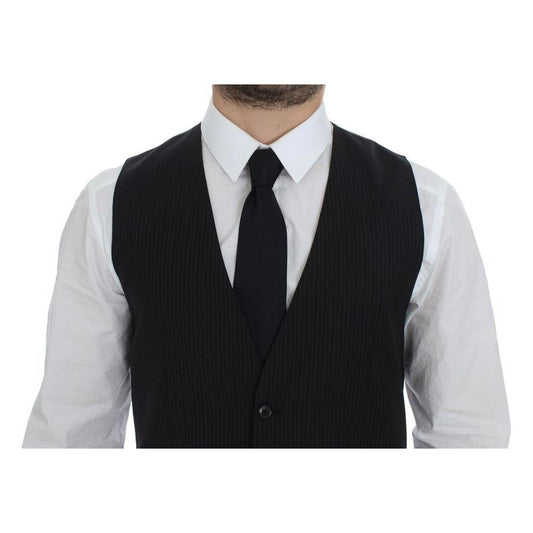 Dolce & Gabbana Elegant Black Striped Wool Dress Vest Dolce & Gabbana Black