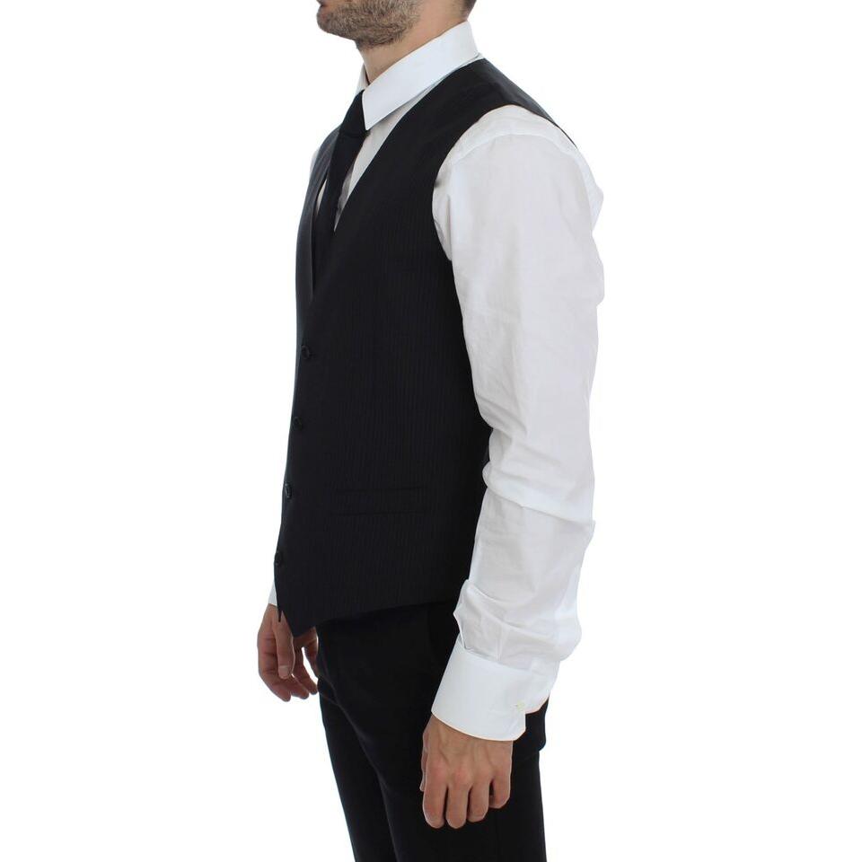 Dolce & Gabbana Black Striped Wool Single Breasted Vest GSS12006-1