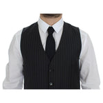 Dolce & Gabbana Gray Striped Wool Logo Vest Gilet Weste