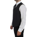 Dolce & Gabbana Gray Striped Wool Logo Vest Gilet Weste