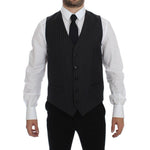 Dolce & Gabbana Gray Striped Wool Logo Vest Gilet Weste