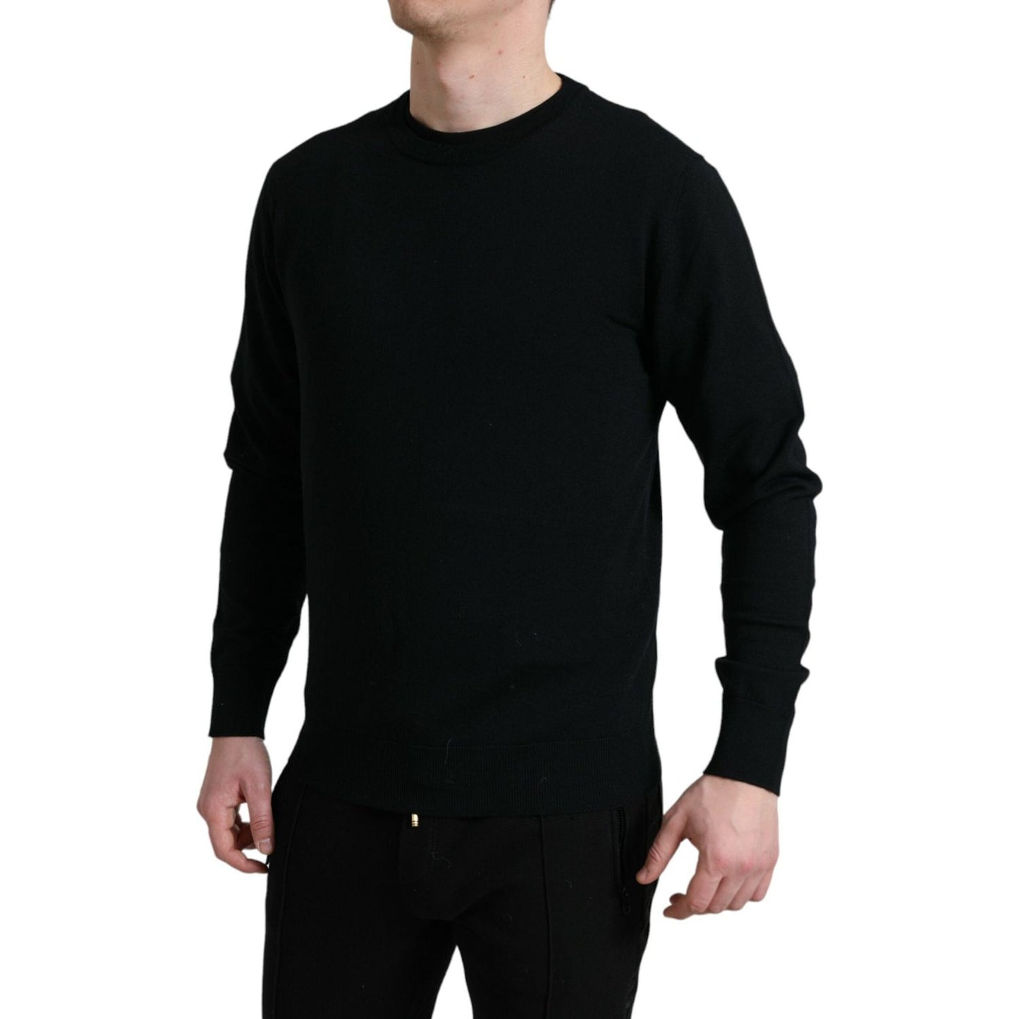Dolce & Gabbana Black Wool Round Neck Pullover Sweater