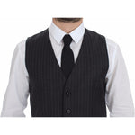 Dolce & Gabbana Gray Striped Wool Logo Vest Gilet Weste