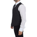 Dolce & Gabbana Gray Striped Wool Logo Vest Gilet Weste