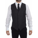Dolce & Gabbana Gray Striped Wool Logo Vest Gilet Weste
