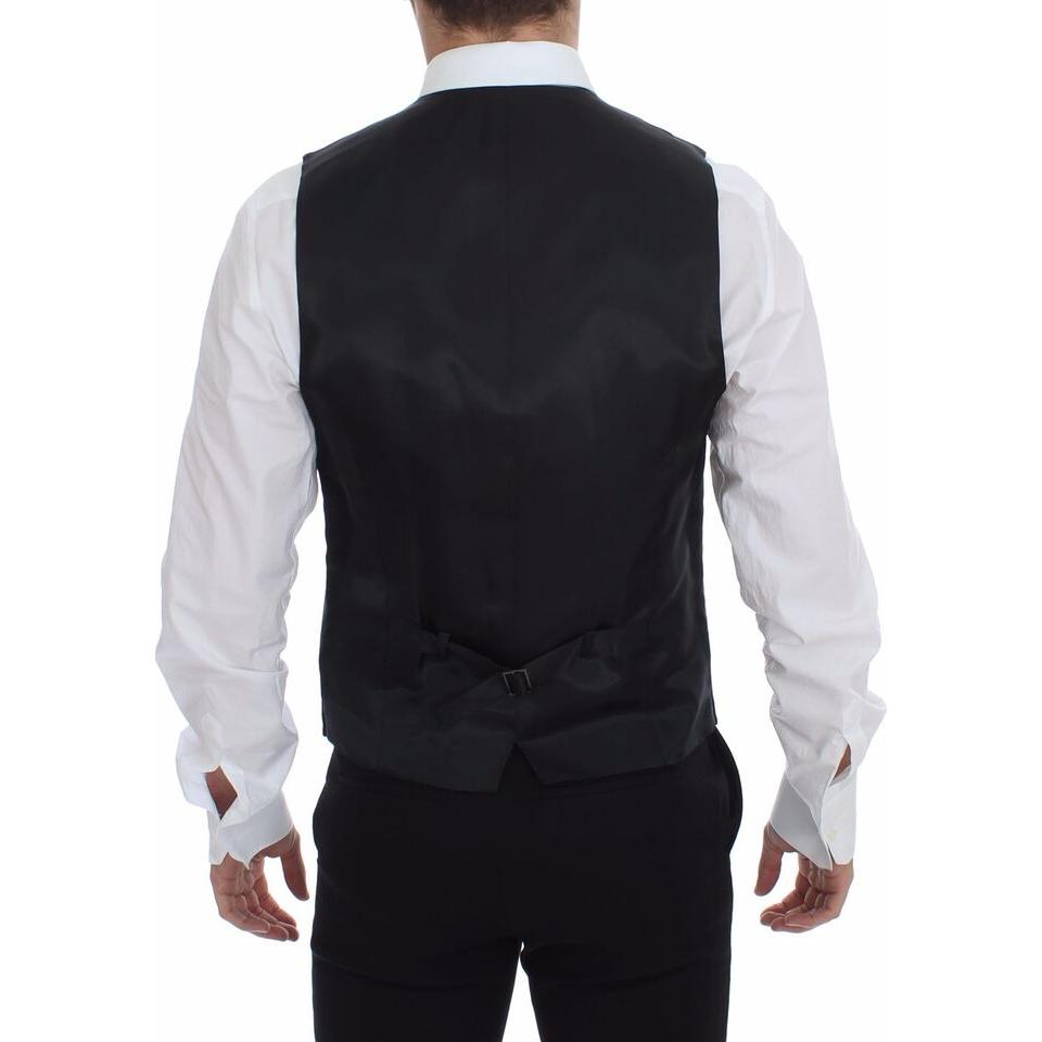 Dolce & Gabbana Gray Striped Wool Logo Vest Gilet Vests