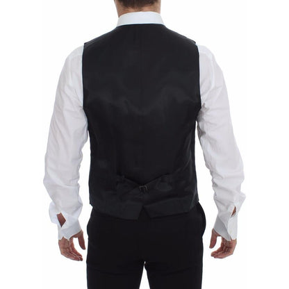 Dolce & Gabbana Gray Striped Wool Logo Vest Gilet Vests