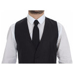 Dolce & Gabbana Gray Striped Wool Logo Vest Gilet Vests