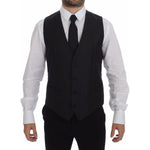 Dolce & Gabbana Gray Striped Wool Logo Vest Gilet Vests
