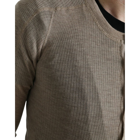 Dolce & Gabbana Elegant Beige Henley Cashmere Sweater Dolce & Gabbana Dim Gray