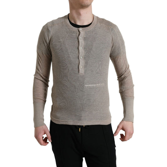 Dolce & Gabbana Elegant Beige Henley Cashmere Sweater Dolce & Gabbana Dim Gray