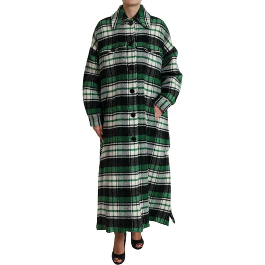Dolce & Gabbana Elegant Green Plaid Long Coat Dolce & Gabbana Dark Slate Gray