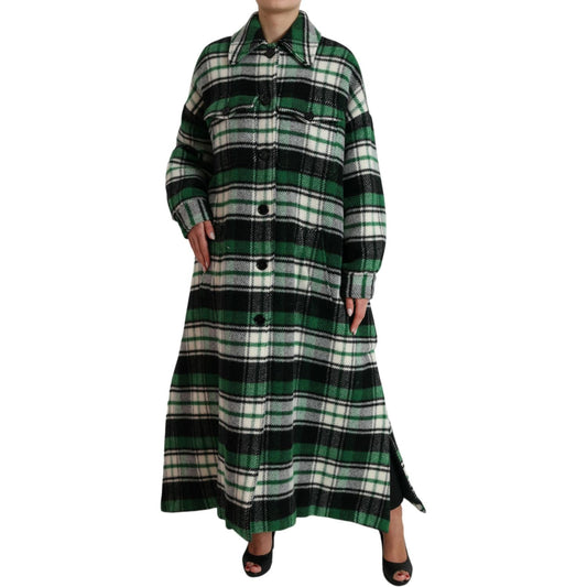 Dolce & Gabbana Elegant Green Plaid Long Coat Dolce & Gabbana Black